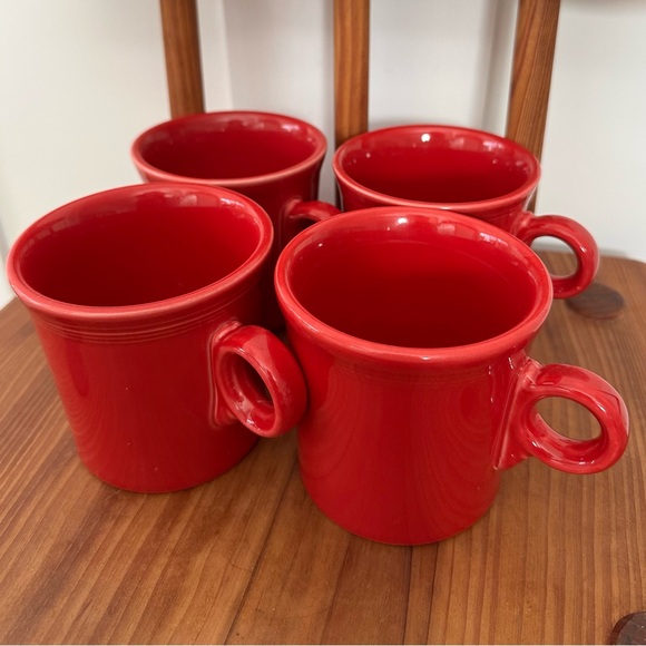 Set of 4 Fiesta Red Ring Hundle Mug Cup Fiestaware Coffee Tea Cup - Picture 1 of 3